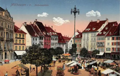 Mühlhausen i. E. Rathausplatz Postkarte AK