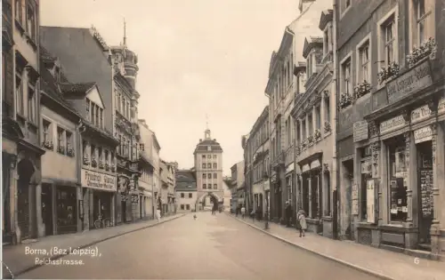 Straßenansicht Reichsstraße in Borna bei Leipzig Sachsen Postkarte