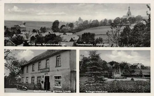 Gruß aus Waldkirchen-Vgtl. Totalansicht-Oberdorf Gasthaus gr. Linde Postkarte AK