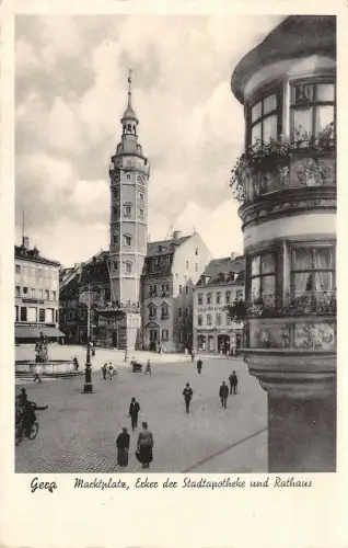 Gera Marktplatz Ecke der Stadtapotheke und Rathaus Feldpost AK 1939
