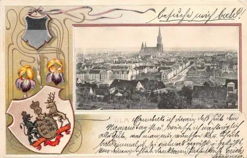 Ulm Stadt Ansicht Wappen Baden-Württemberg Postkarte geprägt AK 1901