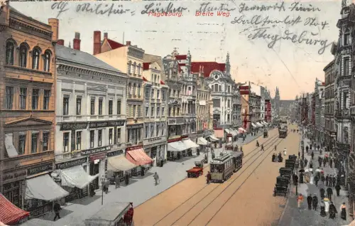 Magdeburg Breite Weg Straßenbahn Postkarte 1909