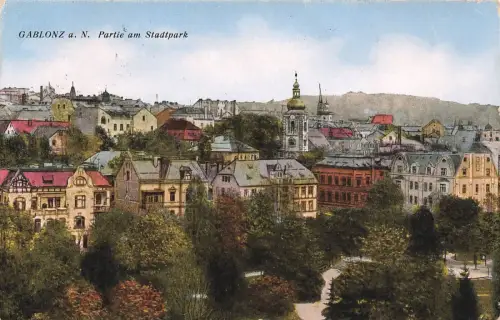 Partie am Stadtpark Gablonz an der Neiße Böhmen Postkarte AK 1928