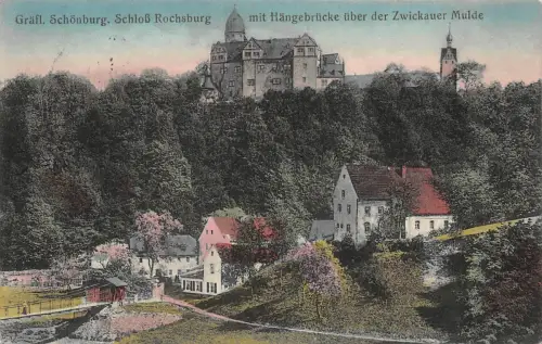 Lunzenau Schloß Rochsburg Hängebrücke Über Zwickauer Mulde AK 1923