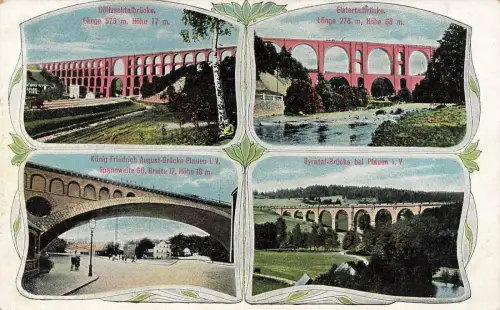 Panoramakarte Vogtländische Brücken Syratal-Brücke Sachsen Postkarte AK