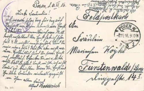 Posen Die neue Kaiserpfalz Akademie Residenzschloß Feldpostkarte AK 1916