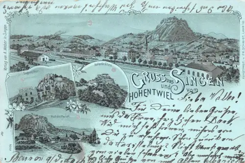 Gruß aus Singen Hohentwiel Mondschein Postkarte 1900