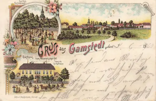 Gruss aus Gamstedt Gasthaus zum Weimarischen Hof Thüringen Litho AK 1900