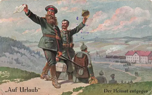 Soldaten Auf Urlaub der Heimat entgegen Patriotika Postkarte AK 1916