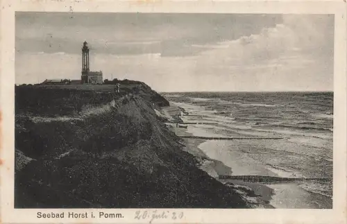 Seebad Horst i. Pom. (Niechorze) Panorama Küste Meer Postkarte AK