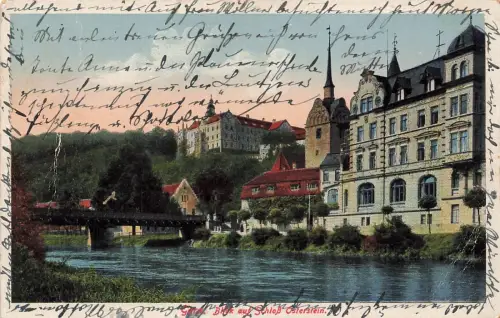 Blick auf Schloss Osterstein in Gera Thüringen Postkarte AK 1925