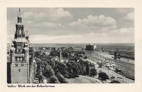 Blick von der Hakenterrasse auf Stettin Pommern Postkarte AK