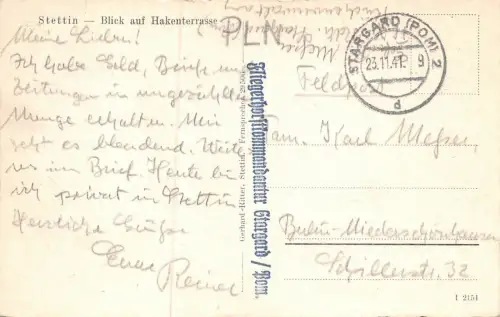 Stettin Blick auf Hakenterrasse Feldpostkarte AK 1941