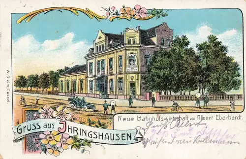 Gruss aus Ihringshausen Neue Bahnhofswirtschaft Hessen Postkarte AK 1915