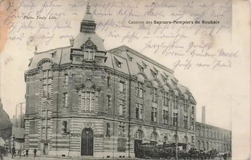 Caserne Kaserne des Sapeurs-Pompiers des Roubaix Frankreich Postkarte AK 1915
