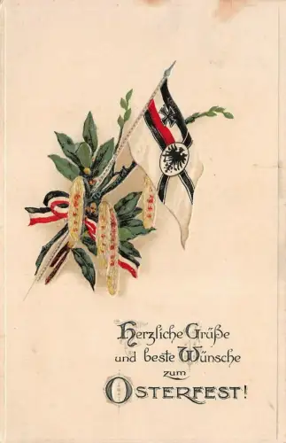 Herzliche Grüße und beste Wünsche zum Osterfest Patriotika mit Prägung AK 1915