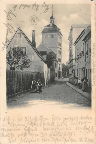 Borna Kinder Frauen an Straße zum Reichstor mit Stadtmauer AK 1902