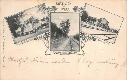 Gruss aus Pirk Bahnhof Weg zum stillen Plätzchen Schlinge Postkarte AK 1911