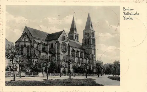 Landau Katholische Kirche Postkarte AK 1936