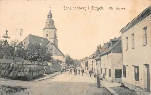 Straßenansicht Pfarrstraße Scheibenberg im Erzgebirge Sachsen Postkarte AK 1911