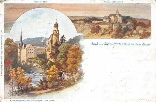 Gruß aus Stein-Hartenstein Schloss Stein und Hartenstein Sachsen AK 1907