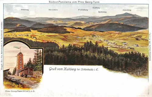 Gruß vom Kuhberg, Prinz Georg-Turm bei Schönheide Erzgebirge Sachsen Postkarte