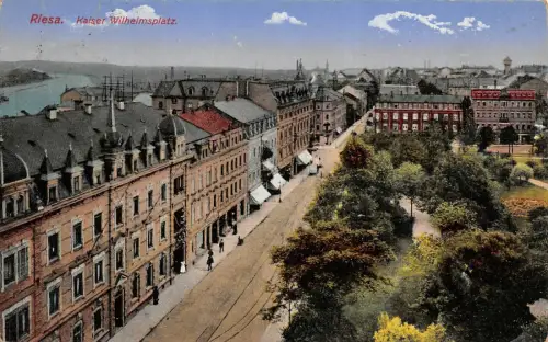 Kaiser Wilhelmsplatz in Riesa Sachsen Postkarte AK 1918