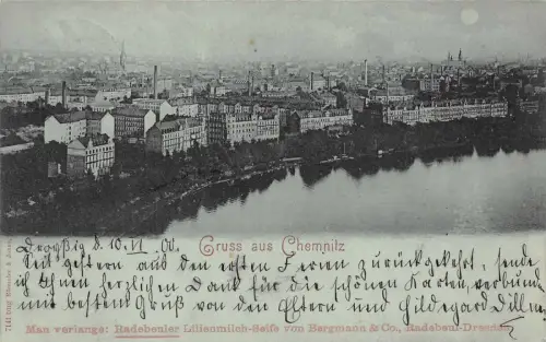 Gruß aus Chemnitz Stadtansicht Sachsen Mondschein-Postkarte AK 1900