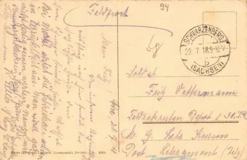 Rath's Kaffeehaus Aue im Erzgeb. Inh. August Rath Feldpostkarte AK 1918