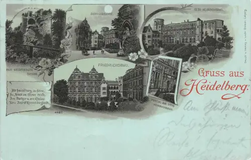 Gruss a. Heidelberg Friedrichsbau Schlosshof Otto Heinrichsbau Postkarte AK 1900