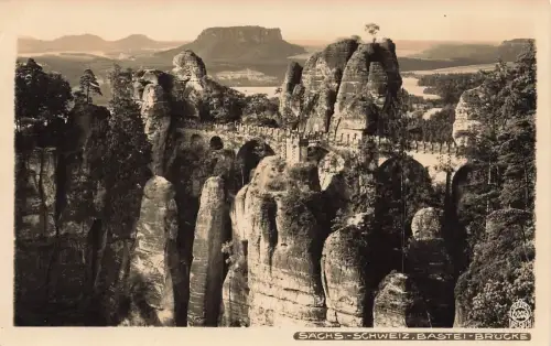 Bastei Brücke Sächsische Schweiz Sachsen Walter Hahn 3205 Postkarte AK