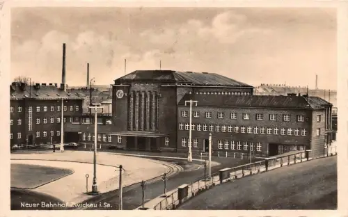 Bahnhof in Zwickau Sachsen Postkarte AK 1938