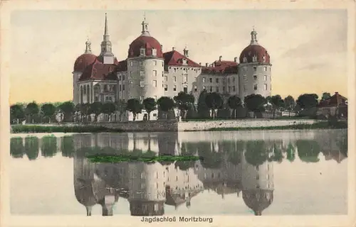 Blick auf das Jagdschloss Moritzburg in Sachsen Postkarte AK