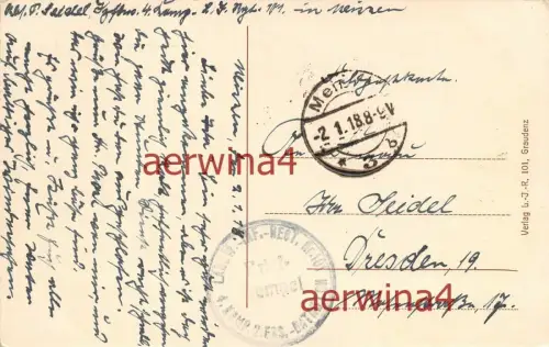 Graudenz Kaserne Landw. Inft. Regt. 101 Postkarte 1918