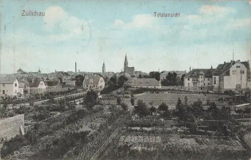 Totalansicht, Blick zur Kirche Züllichau Ostbrandenburg Postkarte AK 1915