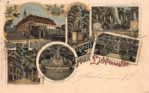 Gruss aus Park Lichtenwalde mit Schloss Sachsen Postkarte AK 1900