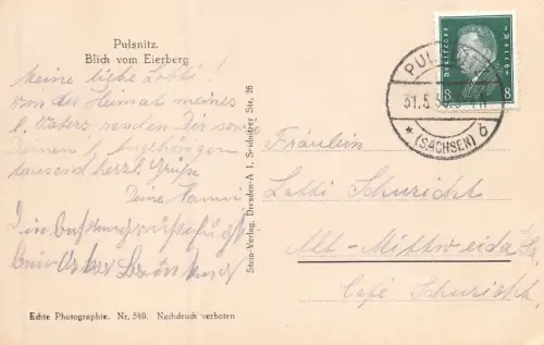 Pulsnitz Blick vom Eierberg Postkarte AK 1930