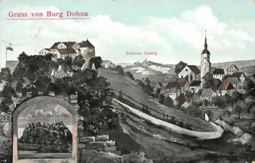 Gruss von Burg Dohna und Schloss Gamig bei Dresden Sachsen Postkarte AK 1914
