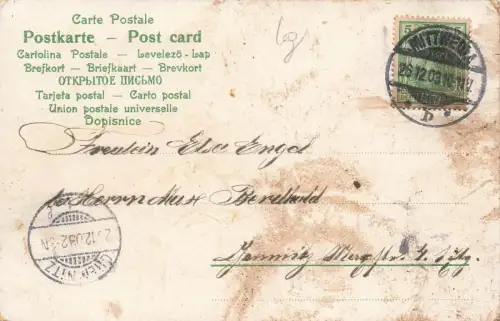 Fröhliche Weihnachten! Engelskind Stern Weihnachtsbaum Kirche Postkarte AK 1903