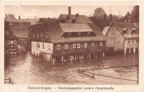 Oelsnitz Erzgebirge Sachsen Senkungsgebiet untere Hauptstrasse Postkarte 1930