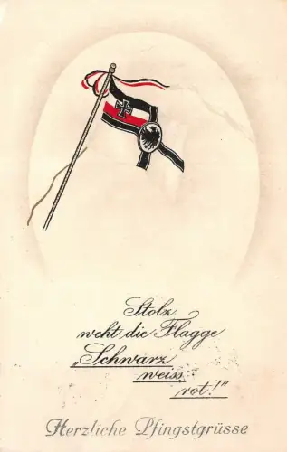 Herzliche Pfingstgrüße Reichsfahne Patriotika Postkarte AK 1915