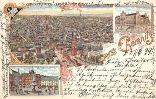 AK Chemnitz Sachsen Totalansicht Litho Postkarte 1899