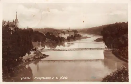 Hängebrücke an der Mulde Grimma Sachsen Postkarte AK 1936