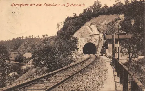 Harrasfelsen mit dem Körnerkreuz im Zschopautale Postkarte AK 1916