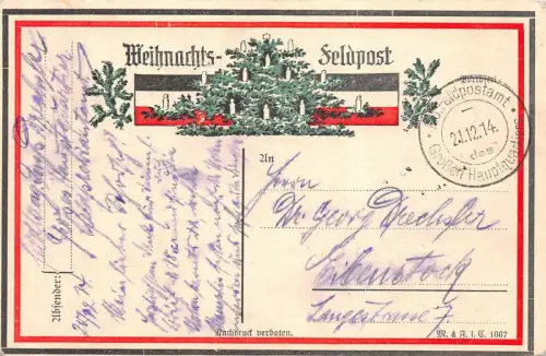 Weihnachtsfeldpost Patriotika Postkarte AK 1914