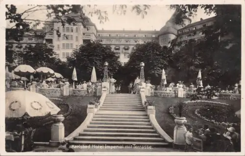 Karlsbad (Karlovy Vary) Hotel Imperial mit Terrasse Böhmen Postkarte AK 1929