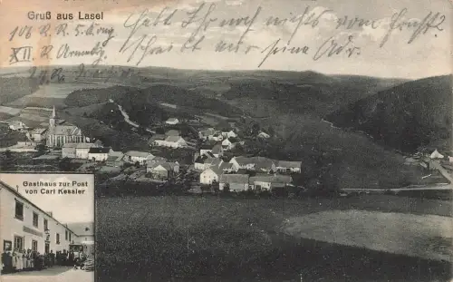 Gasthaus zur Post mit Ansicht auf Lasel Rheinland-Pfalz Postkarte AK 1914