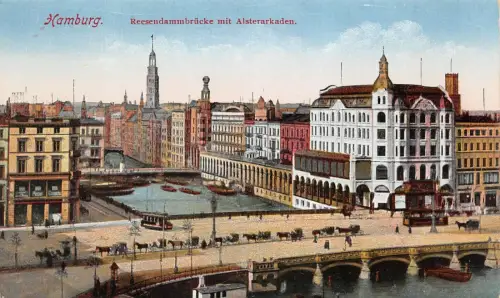 Hamburg Reesendammbrücke mit Alsterarkarden Postkarte AK