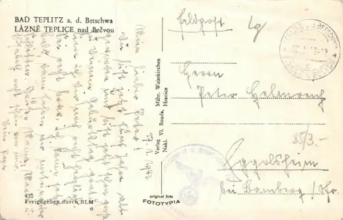 Bad Teplitz a. d. Betschwa Feldpostkarte AK 1943