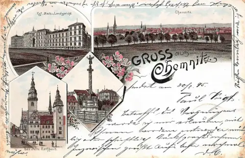 Gruss aus Chemnitz Das Alte Rathaus Siegesdenkmal Postkarte AK 1895